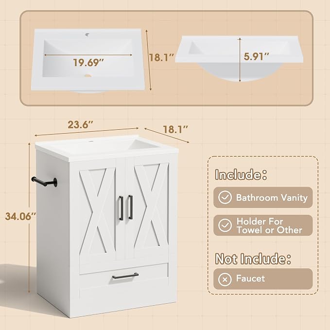 JUMMICO 24" Bathroom Vanity - Image 2