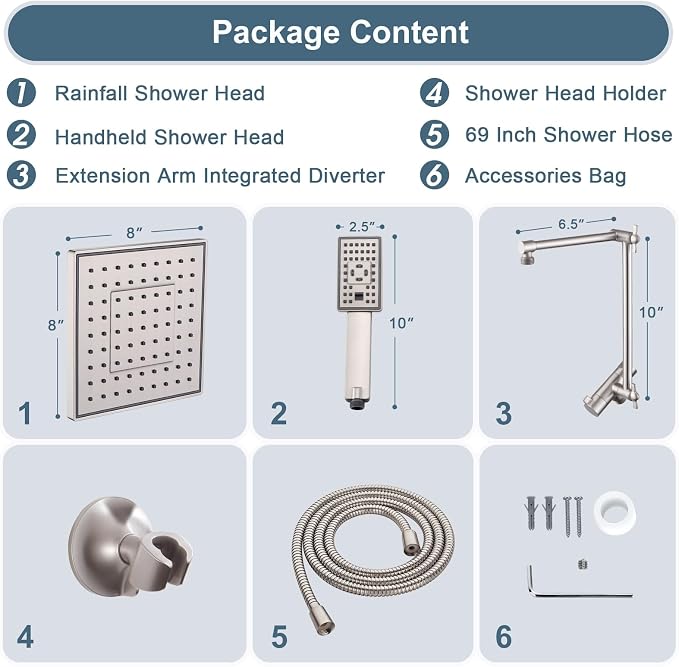 BRIGHT SHOWERS High Pressure Rain Shower Head Combo - Image 8