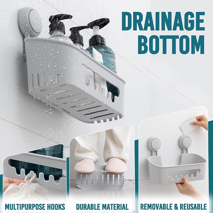 TAILI Shower Caddy Suction Cup, Heavy Duty Bathroom Organizer, Removable Shelves - Image 4