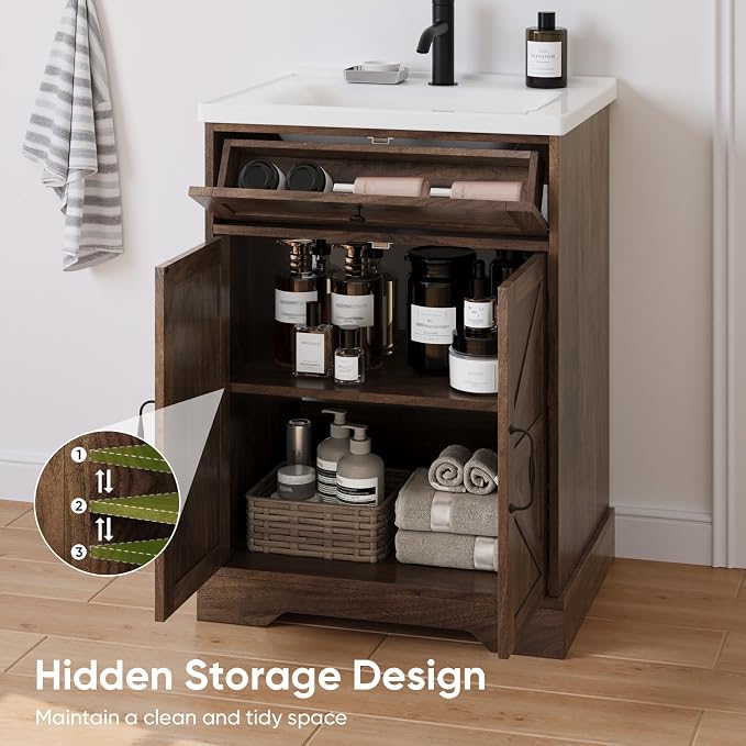 23.62" Bathroom Vanity with Ceramic Sink, Farmhouse Bathroom Vanity Cabinet - Image 5
