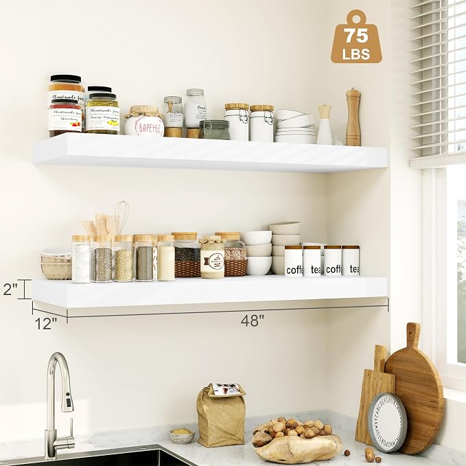 Heimlove White Bathroom Shelves Floating Shelves - Image 3