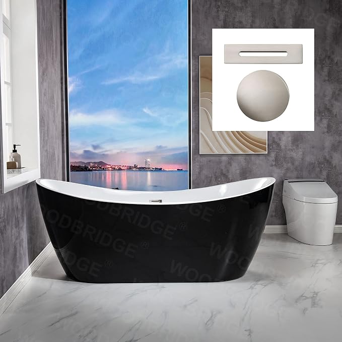 WOODBRIDGE 71" Acrylic Freestanding Bathtub Contemporary Soaking Black Tub by WOODBRIDGE