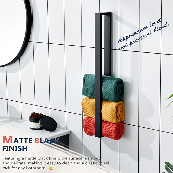 KOKOSIRI Towel Holder Matte Black Bath Towel Bars 24-Inch Kitchen Rack - Image 3