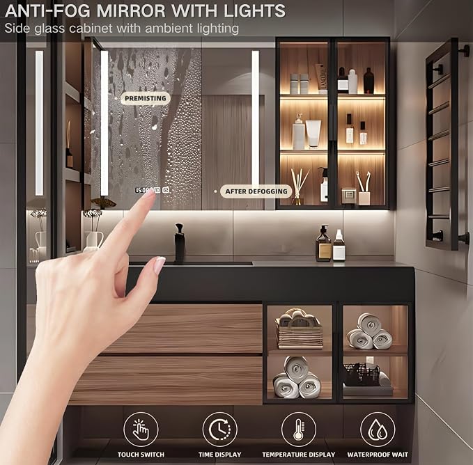 Single Sink Bathroom Vanity, Floating Bathroom Vanity Set Includes LED Smart - Image 4