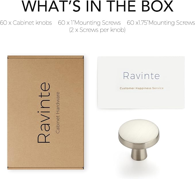 Ravinte 60 Pack Drawer Pulls 1-1/4 Inch Kitchen Cabinet Knobs Brushed Nickel - Image 7
