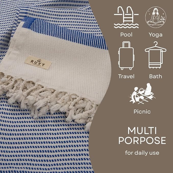 Ruvy Home Basics 2 Pack Turkish Beach Towels – Oversized Quick-Dry Bath Towels - Image 4