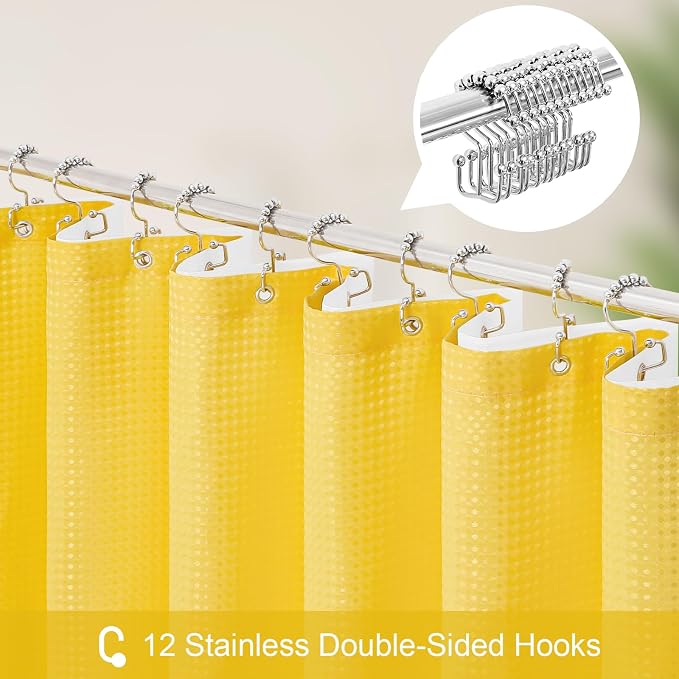 3 in 1 Stall Half Size Yellow Shower Curtain Set-36 W x 72 H, Modern Waffle - Image 3
