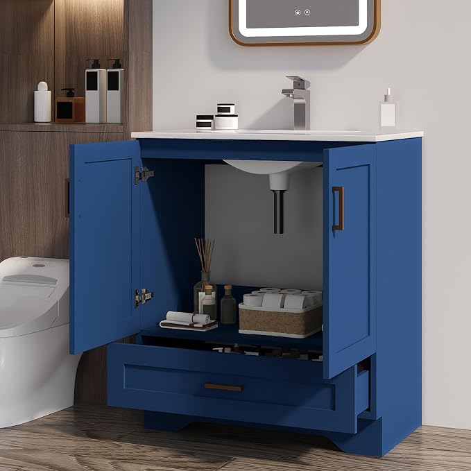 30 inch Bathroom Vanity with Sink, Modern White Vanity - Image 7