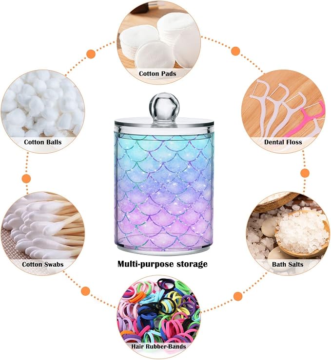 MNSRUU 2 Pack Qtip Holder Organizer Dispenser Pink Blue Mermaid Scales Bathroom - Image 4