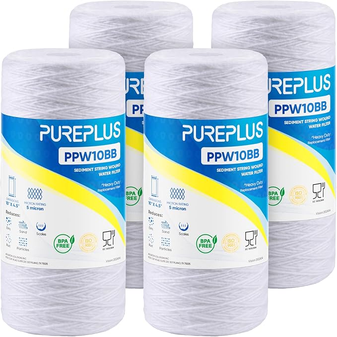 PUREPLUS 5 Micron 10 x 4.5 Whole House String Wound Sediment Filter by PUREPLUS