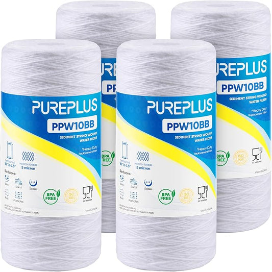 PUREPLUS 5 Micron 10 x 4.5 Whole House String Wound Sediment Filter by PUREPLUS