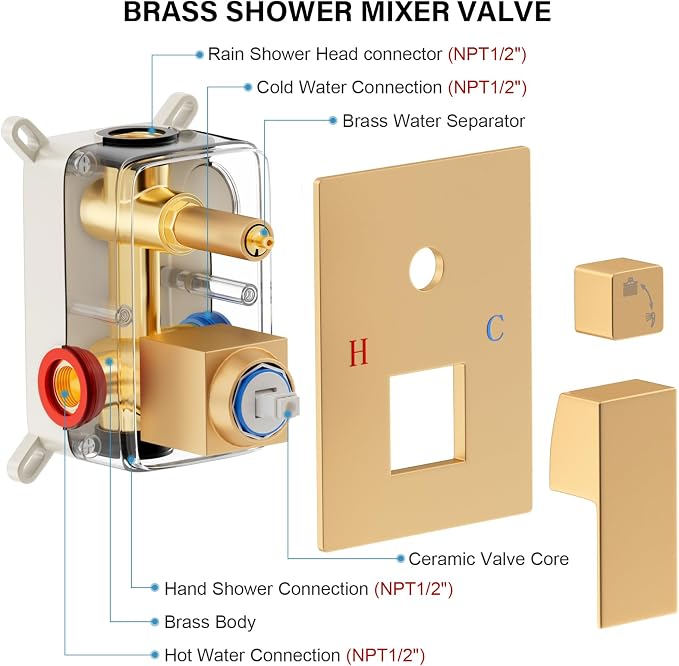 Gold Shower Faucet Set, Rainfall Shower System - Image 6