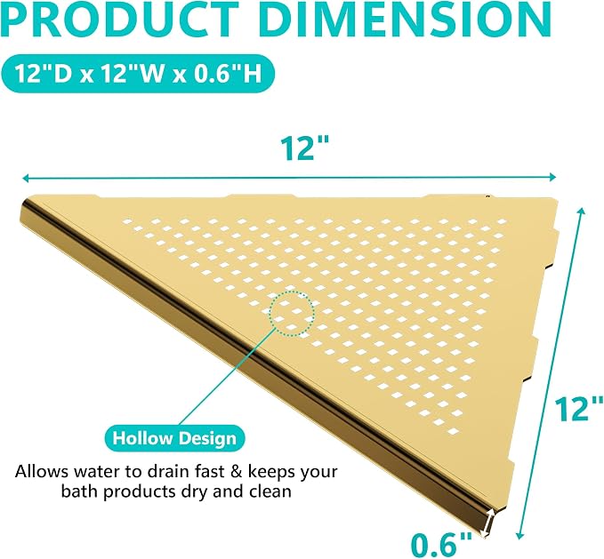 Bathroom Corner Shelf, Recessed 12" Shower Shelf Caddy, SUS304 Stainless Steel - Image 2