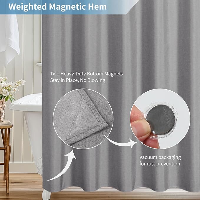 2-in-1 Waterproof Long Fabric Shower Curtain or Liner, Linen Textured, 78 Inch - Image 7