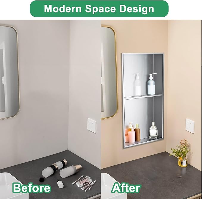 SaniteModar Shower Niche, Stainless Steel Shower Niche 12" X 24" No Tile Needed - Image 5