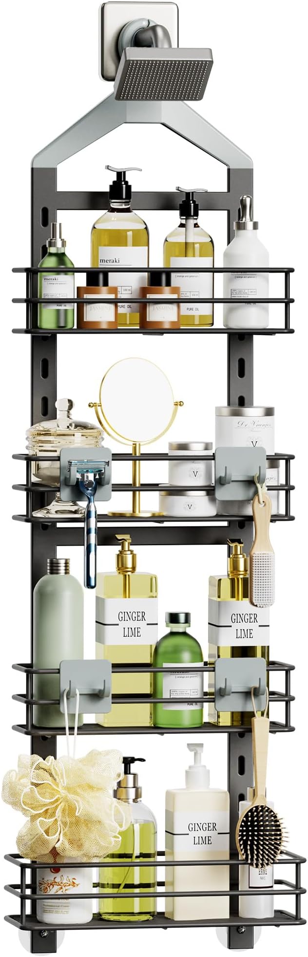 Orimade 4 Tier Adjustable Anti-slip Shower Caddy over Shower Head, Rustproof by Orimade