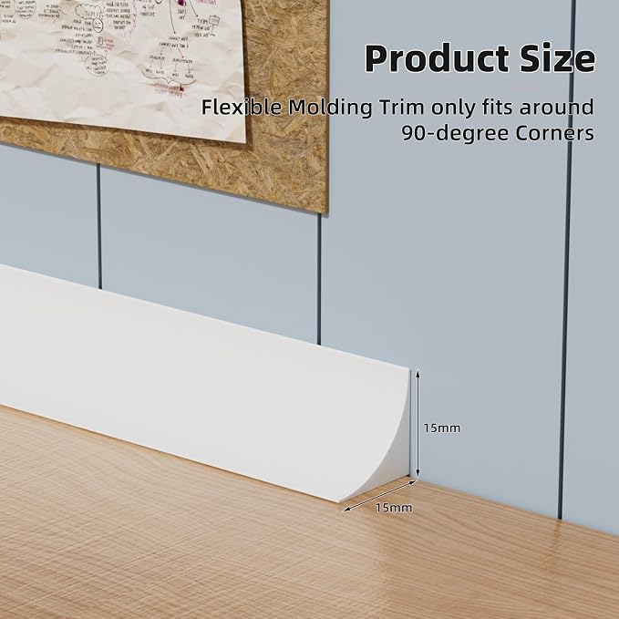 9.8' Flexible Quarter Round Molding, Peel and Stick Shoe Molding Baseboard - Image 2