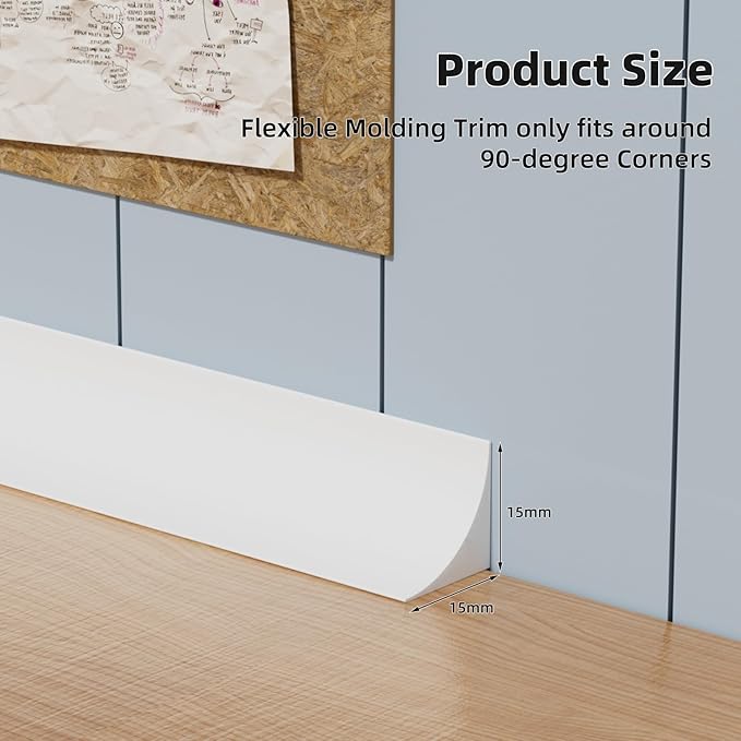 19.6' Flexible Quarter Round Molding, Peel and Stick Shoe Molding Baseboard - Image 2