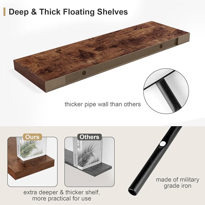 Heimlove Rustic Brown Bathroom Shelves Floating Shelves - Image 5