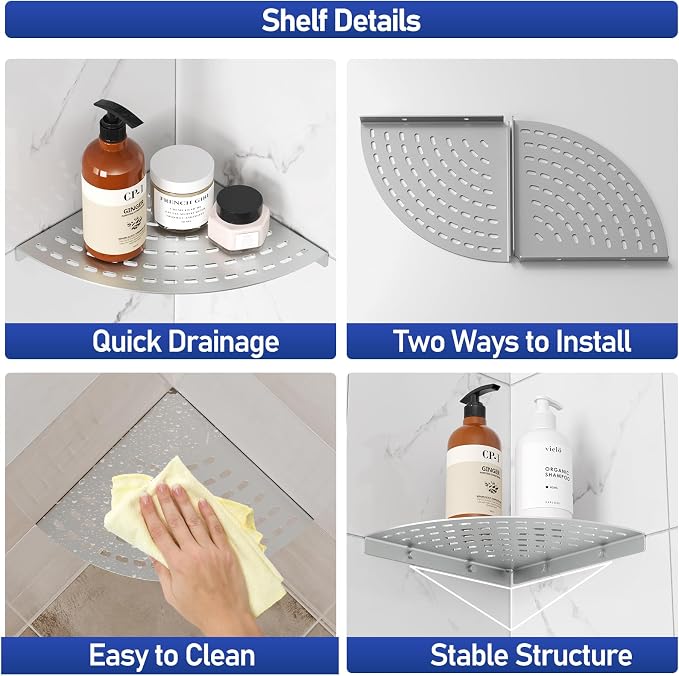 2 Pack Corner Shower Shelves 304 Stainless Steel Shower Corner Shelf Brushed - Image 6