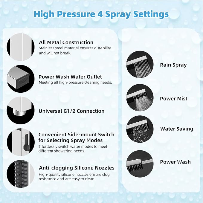 Hibbent All Metal CUPC Certified 10'' Rain Shower Head, Dual Shower Head Combo - Image 5