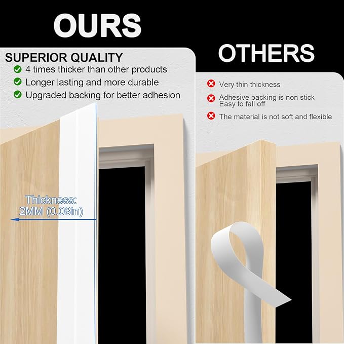 Heavy-Duty 2Inch x 36FT Door Weather Stripping, Extra Thick 2mm Door Draft - Image 4