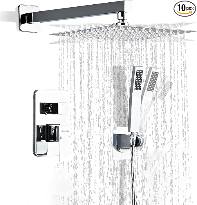 12 Inch Polished Chrome Shower Faucet Set by Hamckay
