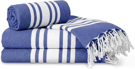 Turkish Cotton Beach Towel Pack of 4 & 1 Boho Tote Bag by Occosa-LuxuryHammamTowels