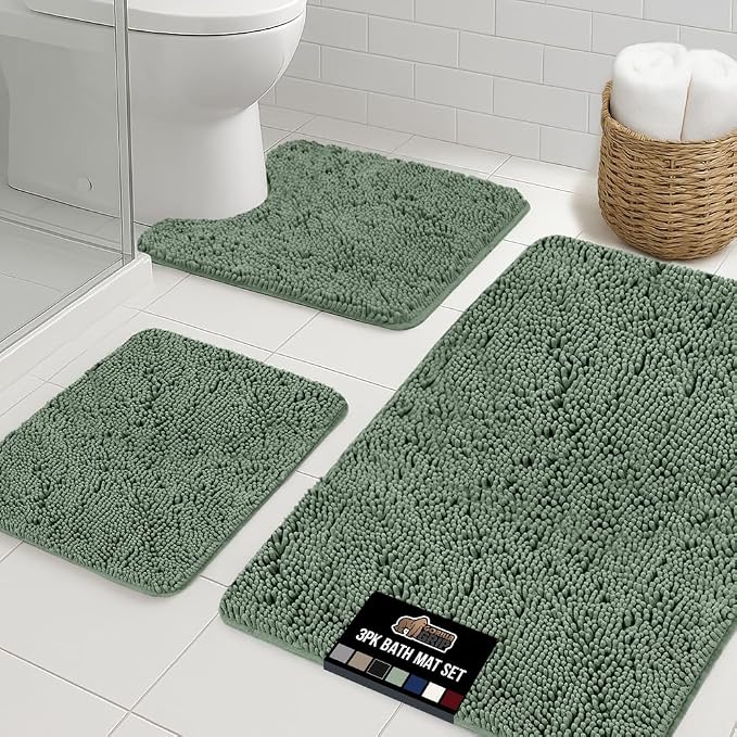 GORILLA GRIP Bathroom Rug Sets 3 Piece, Bath Mat Set and Oval Toilet Base by GorillaGrip