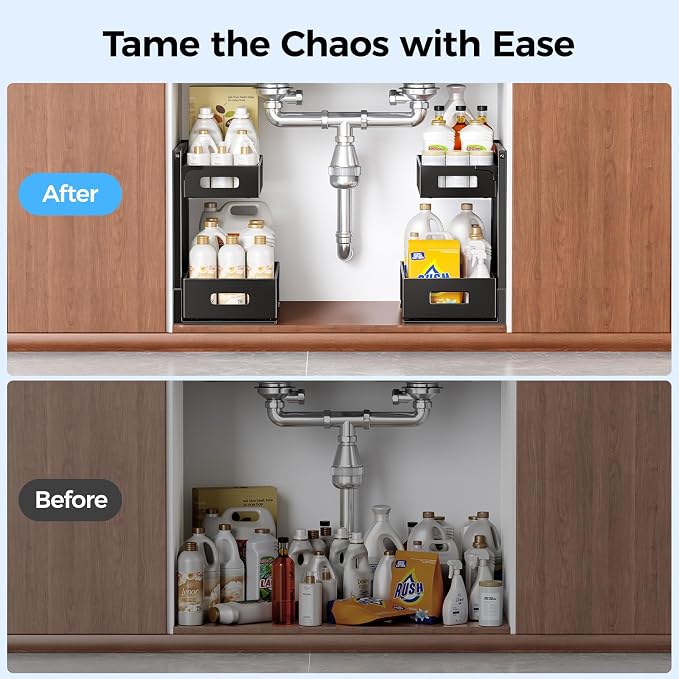 2 Pack Under Sink Organizer, Adjustable Height Under Sink Organizers and Storage - Image 9