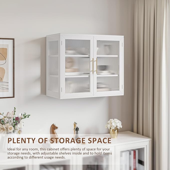 White Bathroom Wall Cabinet Set of 2, Wall Mounted Cabinet - Image 5