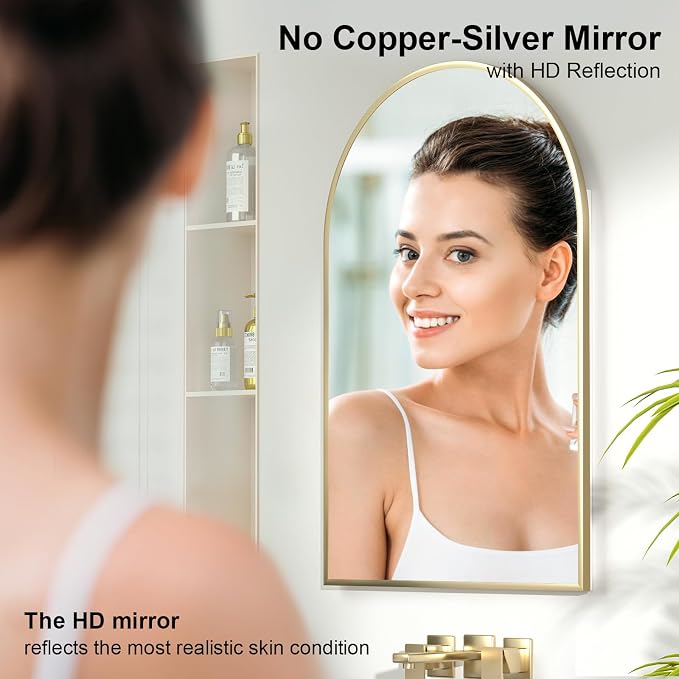 Recessed Medicine Cabinet with Mirror, Brushed Gold Arched Medicine Cabinets - Image 5