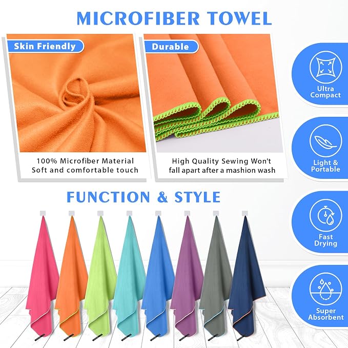 HOEAAS 2 Pack Microfiber Camping Towels, Quick Dry Towel, Super Absorbent Ultra - Image 5