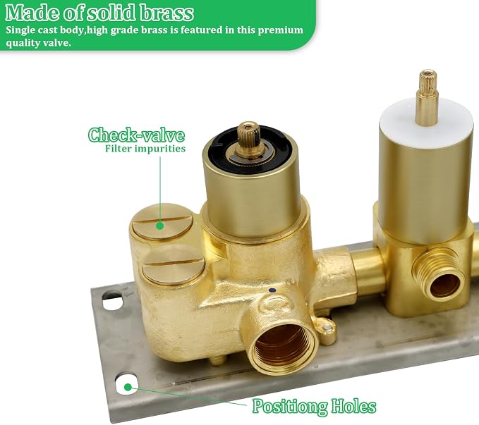 HOMEDEC 3 Function Shower Mixing Valve and Trim Kit, Brushed Gold 3 Ways - Image 3
