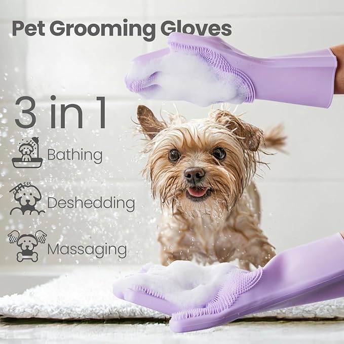 DELOMO Dog Washing Gloves 1 Pair: Soft and Gentle Silicone Pet Grooming Gloves - Image 2