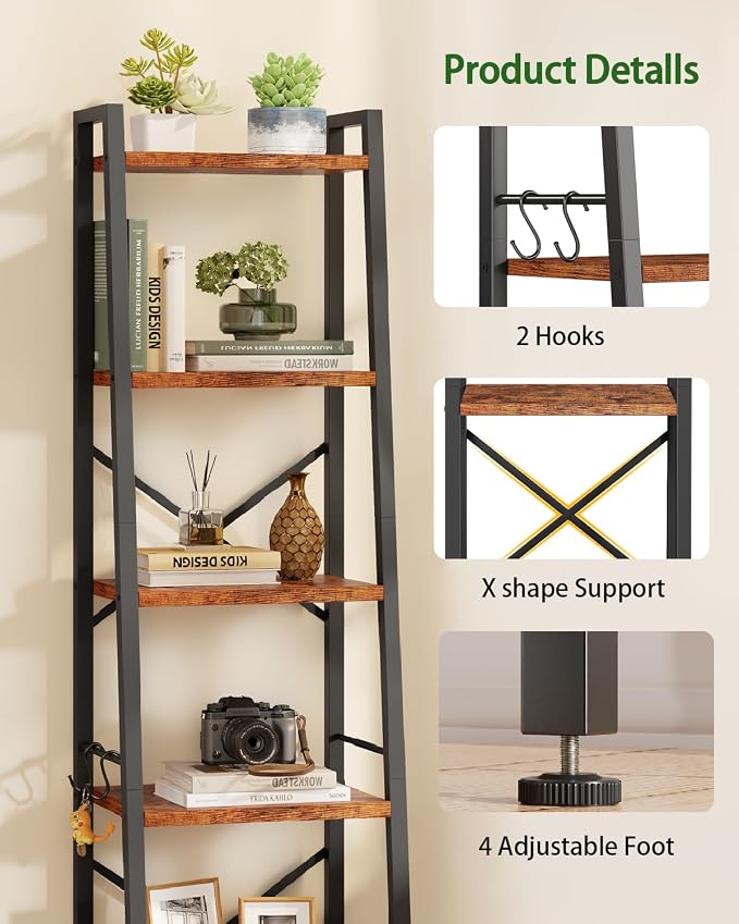 Furologee 6 Tier Ladder Shelf Bookcase, Tall Ladder Bookshelf Narrow - Image 8