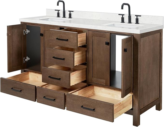 ARIEL Cambridge 60 Inch Double Rectangular Sink Bathroom Vanity - Image 6
