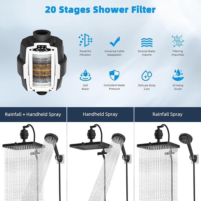 Hibbent Upgraded 5-spray 13'' Dual Filtered Rainfall Shower Head Combo - Image 6