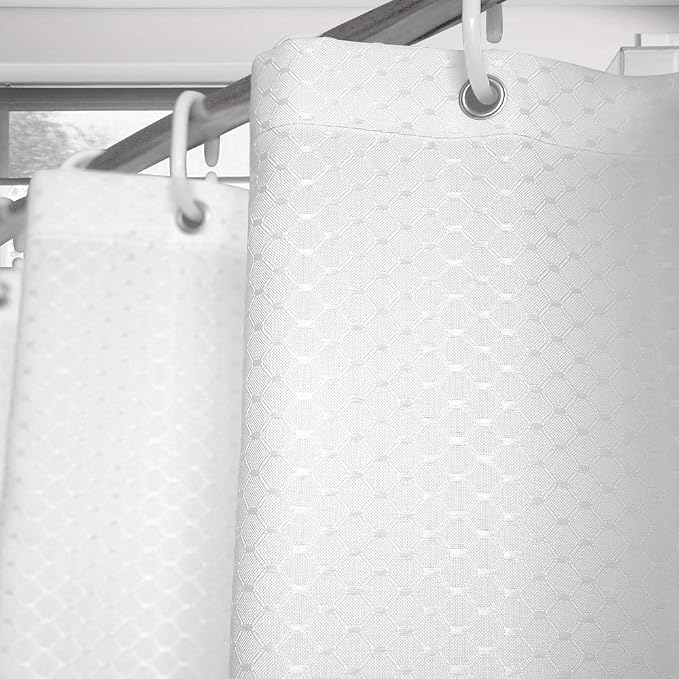 AooHome Heavy Duty Fabric Shower Curtain, Solid White Waffle Weave Bathroom - Image 5
