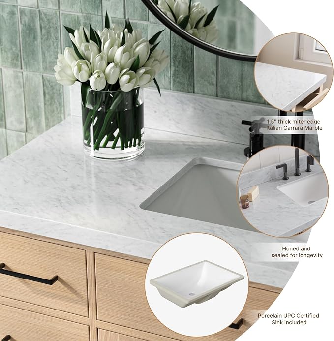 ARIEL Hepburn 43" Inch Oak Single Bathroom Vanity - Image 5