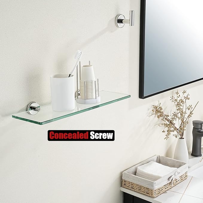 JQK Bathroom Glass Shelf Chrome, Tempered Glass Shower Storage 16 by 5 inches - Image 5