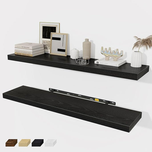 Black Floating Shelves Wall Shelf 40 Inch, 8 Inch Deep Floating Shelf by FunMemories