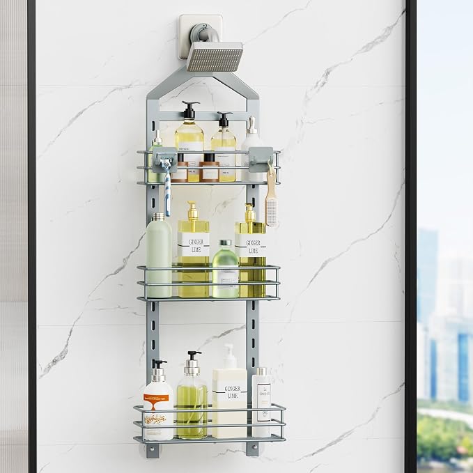 Orimade Adjustable Anti-slip Shower Caddy Overhead, Rustproof Hanging Shower - Image 2