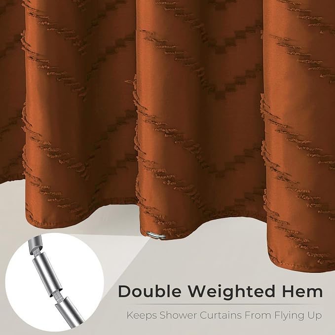 Orange Shower Curtain 72 x 72 Vintage Farmhouse Textured Tufted Chevron Striped - Image 4
