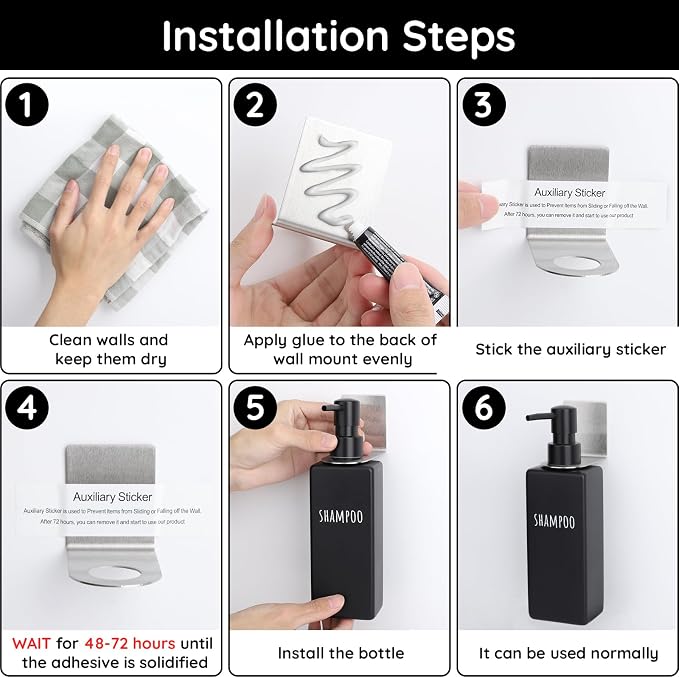 Segbeauty 3Pcs Adhesive Bottle Holder, Stainless Shampoo Bottle Holder - Image 4