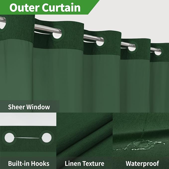 Long No Hooks Needed Linen Textured Shower Curtain - Image 3