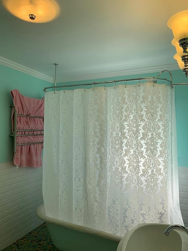 Clawfoot Tub Shower Curtain Floral Damask Liner All Around Extra Wide 180x70 - Image 3