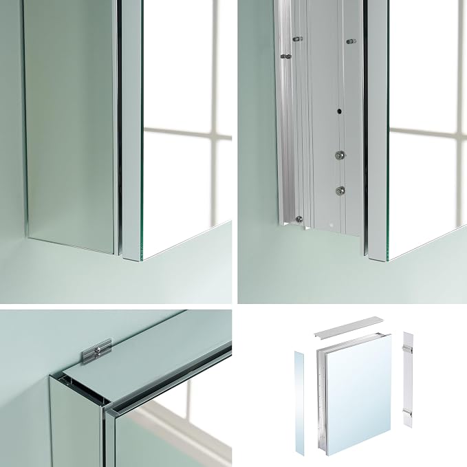 WELLFOR 40" x 30" Bathroom Medicine Cabinet, Anodized Chrome Aluminum Frame - Image 12