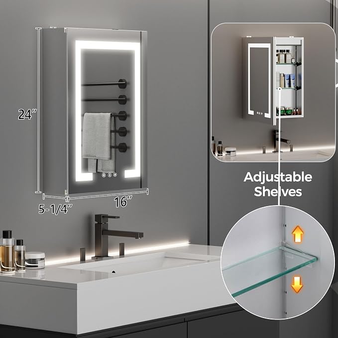 New LED Bathroom Mirror 16 * 24 Stepless Dimmable Wall Mirrors - Image 7