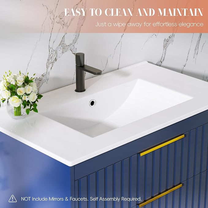 36" Bathroom Vanity with Sink, Floating Vanity Bathroom Sink Cabinet Wall Mount - Image 5